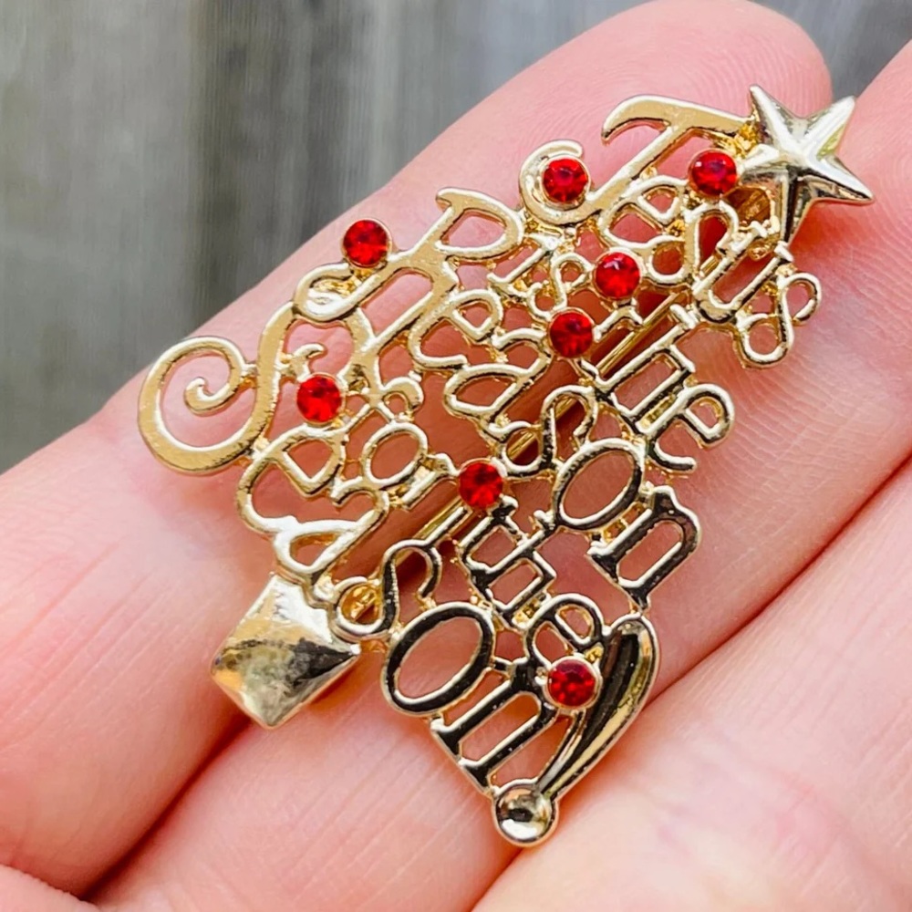 Jesus is The Reason for the Season Christmas Tree Brooch Pin